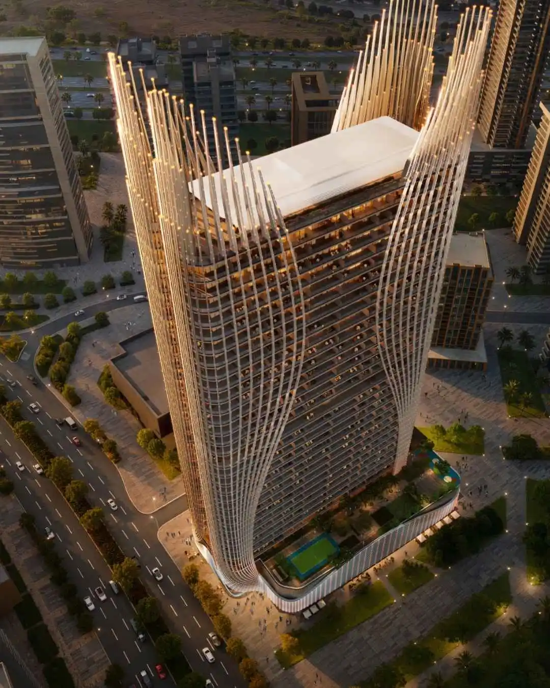 A stunning aerial view of Binghatti Skyhalls, showcasing luxury living in Binghatti Skyhalls.